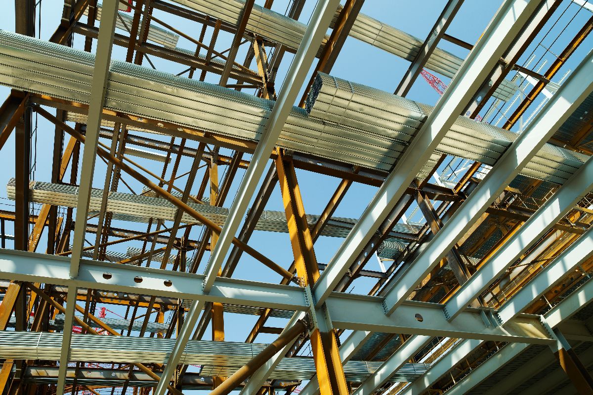 Steel framework installed on a large construction project